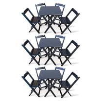 Kit 3 Conjunto com Jogo de Mesa 60x60 com 4 Cadeiras Dobráveis - Preto
