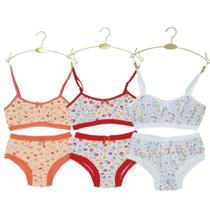 Kit 3 Conjunto de calcinha e top Infantil algodão extra macio e rendinha - Maisbella Lingerie