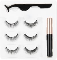 Kit 3 Conjunto de cílios magnéticos, 3 pares de cílios postiços magnéticos, Máscara de cílios + Delineador + Aplicador