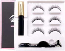 Kit 3 Conjunto de cílios postiços magnéticos 3D magnéticos pretos + Delineador + Aplicador
