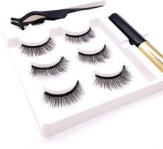 Kit 3 Conjunto de cílios postiços magnéticos 3D preto com aplicador de cílios Máscara de cílios + Delineador + Aplicador
