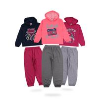 KIT 3 Conjunto de Inverno Com Capuz Moletom Infantil Menina Calça + Casaco Atacado Tam 1/2/2/3/4/6/8 Anos