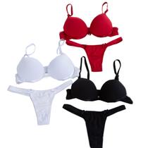 Kit 3 Conjunto de Lingerie Bojo e tanga Fio Deodora 4165