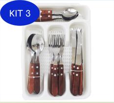 Kit 3 Conjunto de Talheres linha Wooden 25 peças