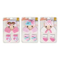 Kit 3 conjunto enxoval toca luva e meia recem nascido meninas bebê, material premium, conforto e maciez