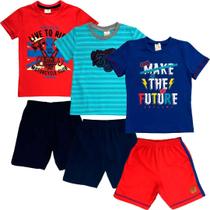 Kit 3 Conjunto Infantil Masculino Manga Curta e Bermuda Cacau Kids