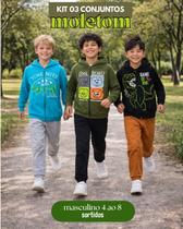 Kit 3 Conjunto Infantil Menino Moletom Flanelado Capuz Zíper Punho Roupa Inverno Masculina 4 ao 8
