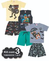 Kit 3 conjunto infantil menino verão 1 ao 8 roupa de calor