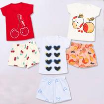 Kit 3 Conjunto Infantil Verão Feminino Cotton Tam 1 a 8 Roupa Calor Menina Kit 3 Conjunto Infantil Verão Feminino Cotton Tam 1 a 8 Roupa Calor Menina