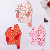 Kit 3 Conjunto Inverno Infantil Pijama Moletinho C/ Punho Menino Menina