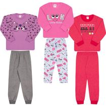 Kit 3 Conjunto Moletom Infantil Flanelado de Frio Feminino