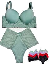 Kit 3 Conjunto Plus Size Luxo Poliamida com Renda Lingerie Reforçado Conforto