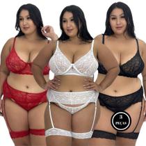 Kit 3 Conjunto Plus Size Sutiã sem Bojo e Perneira - c8 KIT 3 AMÉLIA PRETO VERMELHO E BRANCO Kit 3 Conjunto Plus Size Sutiã sem Bojo e Perneira - c8 KIT 3 AMÉLIA PRETO VERMELHO E BRANCO