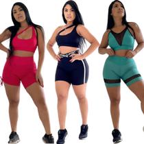 Kit 3 Conjunto poliamida short e top fitness treino academia