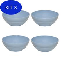 Kit 3 Conjunto Sopeira Oriental 1,2L Azul Com 4Peças Polipropileno