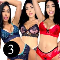 Kit 3 Conjunto Sortido Aurora Bicolor Com Fecho Renda Luxo Kit 3 Conjunto Sortido Aurora Bicolor Com Fecho Renda Luxo