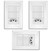 Kit 3 Conjunto Tomada 10a + 2 Interruptor Simples Fame 2921