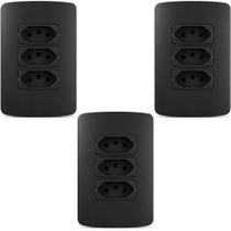 KIT 3 CONJUNTO TOMADA TRIPLA 20a MARGIRIUS LINHA B3 PRETO
