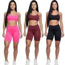 KIT 3 Conjunto Top Alça Fina e Bermudinha Suplex Bella Fiore Roupa Para Academia Fitness Musculação Tamanho:PCor:Rosa+V KIT 3 Conjunto Top Alça Fina e Bermudinha Suplex Bella Fiore Roupa Para Academia Fitness Musculação Tamanho:PCor:Rosa+V