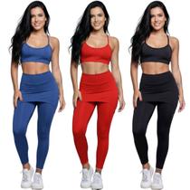 KIT 3 Conjunto Top Alça Fina E Calça Saia Suplex Bella Fiore Roupa Para Academia Fitness Musculação Tamanho:GCor:Azul+V KIT 3 Conjunto Top Alça Fina E Calça Saia Suplex Bella Fiore Roupa Para Academia Fitness Musculação Tamanho:GCor:Azul+V