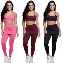 KIT 3 Conjunto Top Alça Fina E Calça Saia Suplex Bella Fiore Roupa Para Academia Fitness Musculação Tamanho:GGCor:Rosa+ KIT 3 Conjunto Top Alça Fina E Calça Saia Suplex Bella Fiore Roupa Para Academia Fitness Musculação Tamanho:GGCor:Rosa+