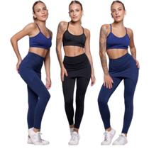 KIT 3 Conjunto Top Alça Fina E Calça Saia Suplex WLS Modas Roupa Para Academia Moda Fitness