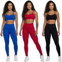 KIT 3 Conjunto Top Alça Fina e Calça Suplex Bella Fiore Roupa De Academia Treino Fitness Musculação Cor:Azul+VermelhoTa KIT 3 Conjunto Top Alça Fina e Calça Suplex Bella Fiore Roupa De Academia Treino Fitness Musculação Cor:Azul+VermelhoTa