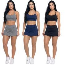 KIT 3 Conjunto Top Alça Fina E Short Saia Bella Fiore Roupa Para Academia Treino Fitness Musculação Tamanho:GCor:Cinza+ KIT 3 Conjunto Top Alça Fina E Short Saia Bella Fiore Roupa Para Academia Treino Fitness Musculação Tamanho:GCor:Cinza+