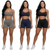 KIT 3 Conjunto Top Alça Fina Sem Bojo e Short Suplex Bella Fiore Treino Academia Fitness Musculação Tamanho:GCor:Cinza+ KIT 3 Conjunto Top Alça Fina Sem Bojo e Short Suplex Bella Fiore Treino Academia Fitness Musculação Tamanho:GCor:Cinza+