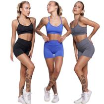 KIT 3 Conjunto Top Alça Fina Sem Bojo e Short Suplex WLS Modas Treino Academia Moda Fitness