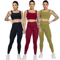 KIT 3 Conjunto Top Alça Grossa e Calça Smart WLS Modas Alta Compressão Academia Moda Fitness KIT 3 Conjunto Top Alça Grossa e Calça Smart WLS Modas Alta Compressão Academia Moda Fitness
