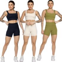 KIT 3 Conjunto Top Alça Grossa e Short Smart WLS Modas Alta Compressão Academia Moda Fitness