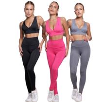 KIT 3 Conjunto Top Bojo Costa Cruzada e Calça Suplex Bella Fiore Roupa Para Academia Moda Fitness KIT 3 Conjunto Top Bojo Costa Cruzada e Calça Suplex Bella Fiore Roupa Para Academia Moda Fitness
