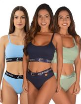 Kit 3 Conjunto Top Calcinha Canelado Conforto Elástico Largo Sustentação Esporte Academia