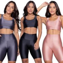 KIT 3 Conjunto Top e Bermuda New Zig 3D WLS Modas Bojo Compressão Academia Treino Moda Fitness