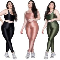 KIT 3 Conjunto Top e Calça Plus Size New Zig 3D Bella Fiore Bojo Compressão Academia Moda Fitness