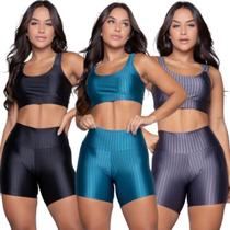 KIT 3 Conjunto Top e Short New Zig 3D Bella Fiore Bojo Compressão Academia Treino Moda Fitness