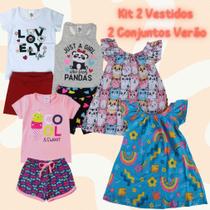 Kit 3 Conjuntos + 2 Vestidos De Verão Para Meninas Kit 3 Conjuntos + 2 Vestidos De Verão Para Meninas
