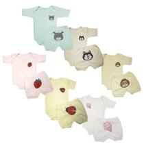 Kit 3 Conjuntos Bebê Body e Shorts Bumbum Bordado Fofinho Kit 3 Conjuntos Bebê Body e Shorts Bumbum Bordado Fofinho