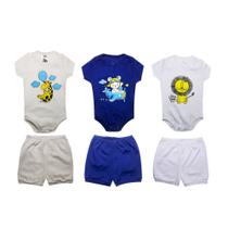 Kit 3 Conjuntos Body Baby Menino Roupa Bebê Mia Kids Tam G