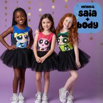 Kit 3 Conjuntos de Body Collant Infantil Meninas Super Poderosas e Saia de Tule Cor:MultiTamanho:10