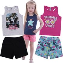 Kit 3 Conjuntos de Menina Verão Infantil Regatas e Shortinhos Cotton