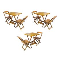 Kit 3 Conjuntos de Mesa Dobravel com 2 Cadeiras de Madeira 70x70 para Restaurante e Bar - Mel - Móveis Guará
