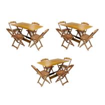 Kit 3 Conjuntos de Mesa Dobravel com 4 Cadeiras de Madeira 120x70 para Restaurante e Bar - Mel