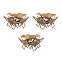 Kit 3 Conjuntos de Mesa Dobravel com 6 Cadeiras de Madeira 120x70 para Restaurante e Bar - Mel