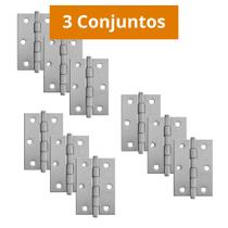 Kit 3 Conjuntos Dobradiça Para Porta Madeira Cromado - MGM Kit 3 Conjuntos Dobradiça Para Porta Madeira Cromado - MGM