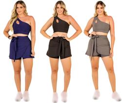 Kit 3 Conjuntos Feminino Short Saia Com Bolso e Top Cropped Fitness Modesta Beach Tennis Academia Treino The Start