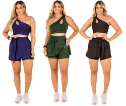 Kit 3 Conjuntos Feminino Short Saia Com Bolso e Top Cropped Fitness Modesta Beach Tennis Academia Treino The Start
