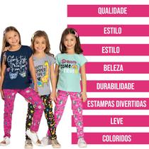 Kit 3 Conjuntos Infantil Juvenil Menina com Camiseta e Legging 1 a 16