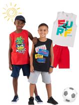 Kit 3 Conjuntos Infantil Juvenil Menino Verão Camiseta Regata em Meia Malha e Bermuda em Moletinho com Elástico Kit 3 Conjuntos Infantil Juvenil Menino Verão Camiseta Regata em Meia Malha e Bermuda em Moletinho com Elástico